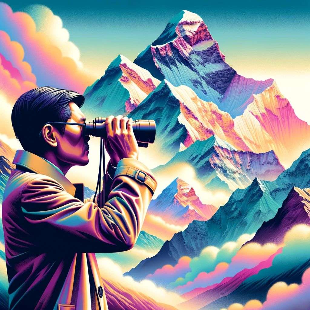 someone gazing at Mount Everest, digital art made from colorful gradients, airbrush